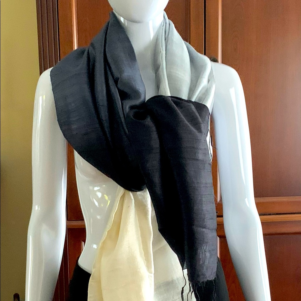 100% silk summer shawl ombre gradient black cream
